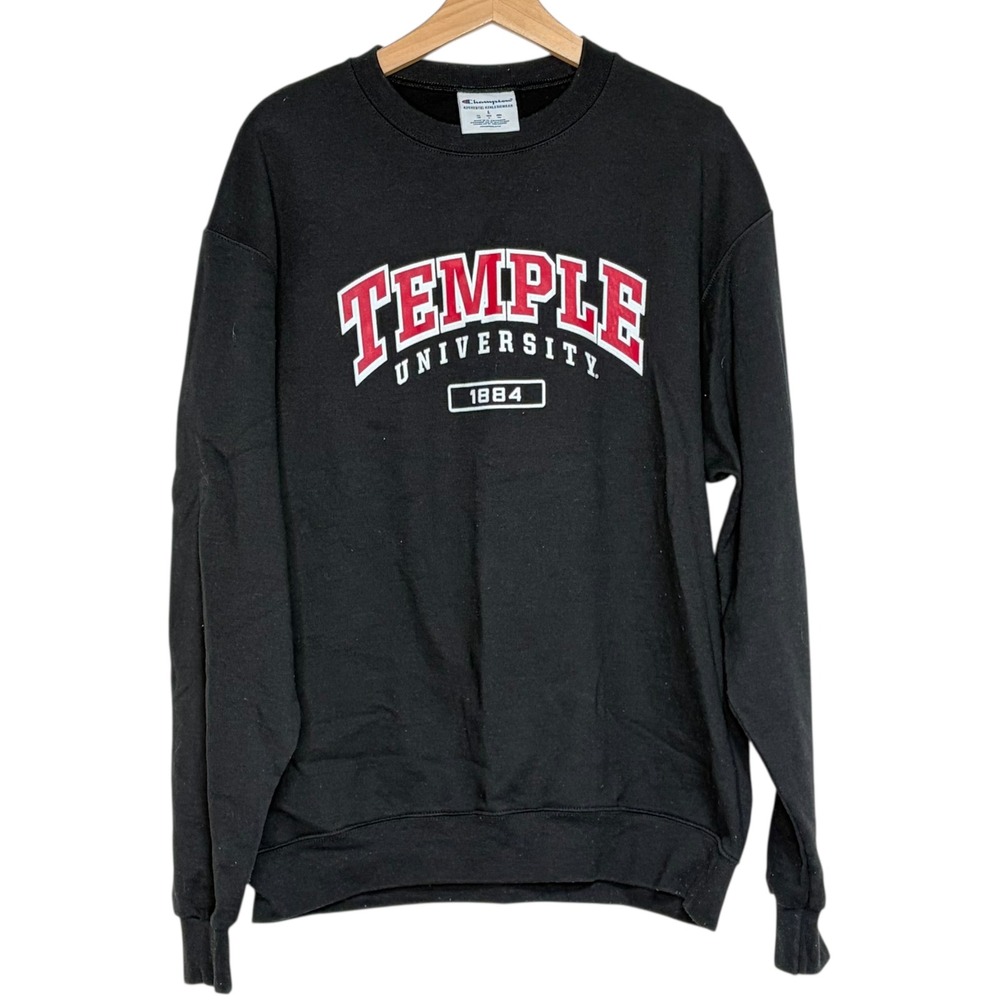 Champion Temple University Black Crewneck Sweatshirt Mens Large 1884 Logo